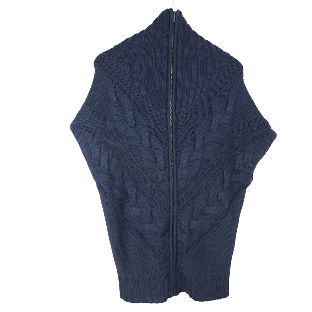 TIGER OF SWEDEN Ina Wool Acrylic Full Zip Cable Knit Navy Blue Sweater